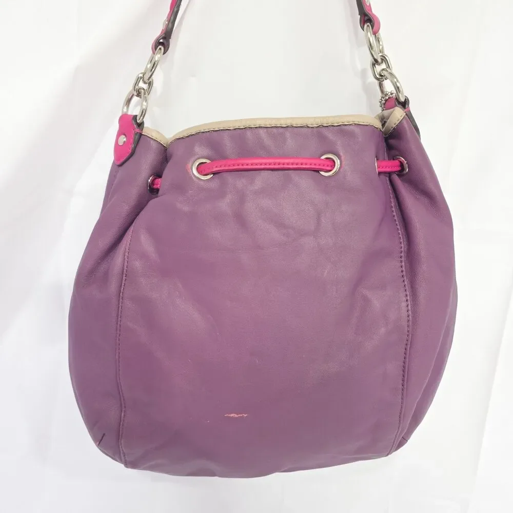 Coach Daisy Spectator Drawstring Purse Handbag Purple Plum Leather G1361-F25662